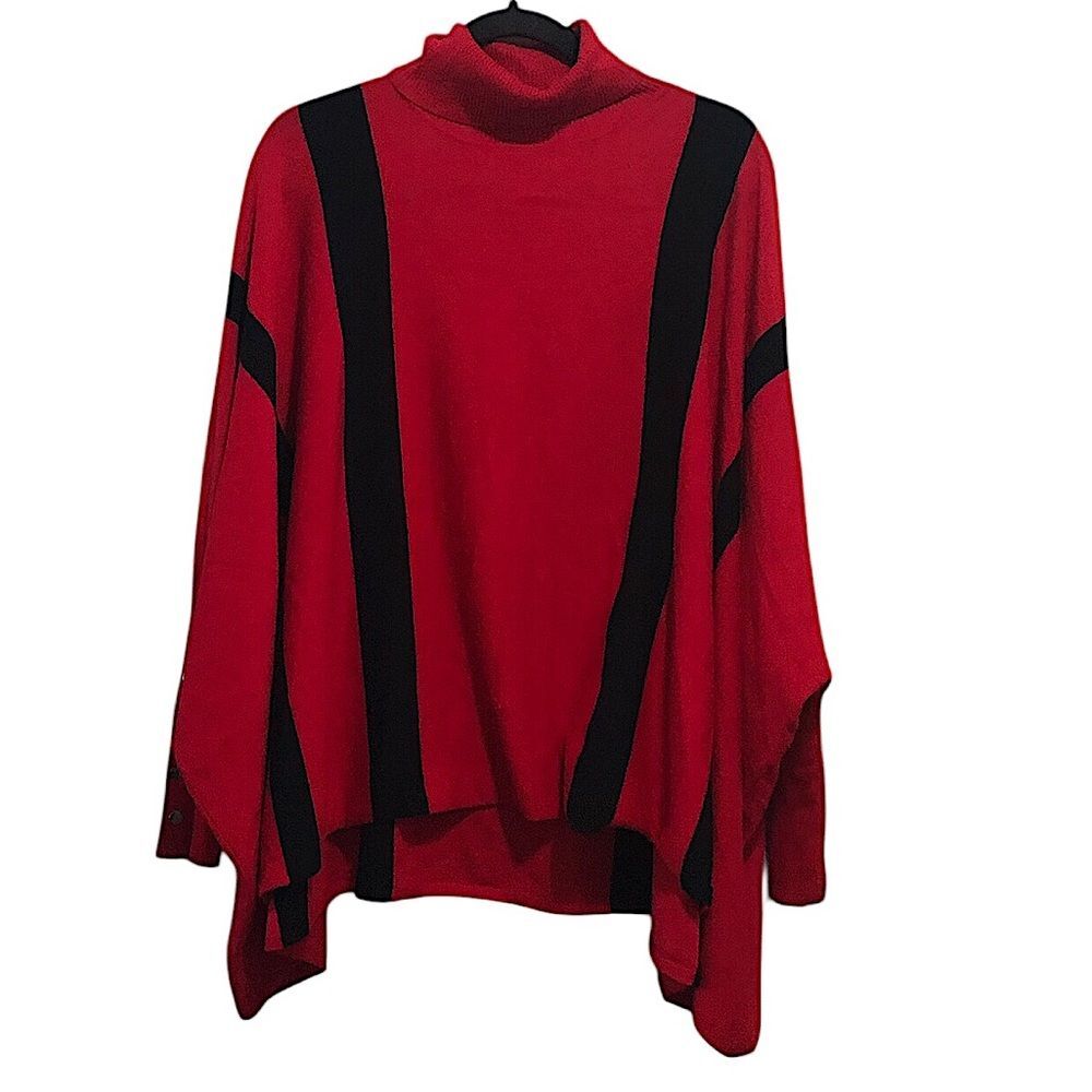 ALFANI Colorblock Turtleneck Striped Poncho Sweater XL